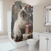 バリの子猫クリスマスキャットポートレートアート シャワーカーテン (インサイチュ)