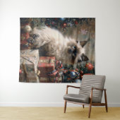 バリの子猫クリスマスキャットポートレートアート タペストリー (インサイチュ(横))