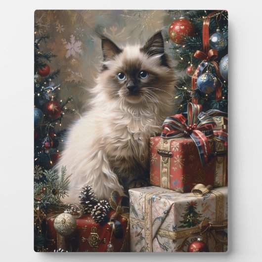 バリの子猫クリスマスキャットポートレートアート フォトプラーク (正面)