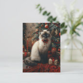 バリの猫クリスマスツリーと鈴 ポストカード (スタンド正面)