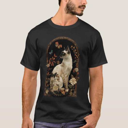 バリの猫花 Tシャツ (正面)