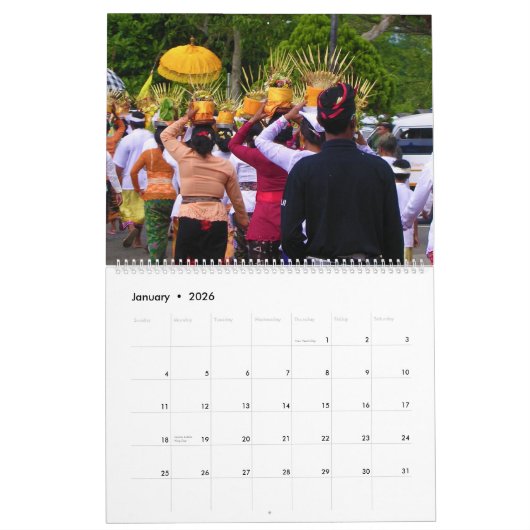 バリの風景 カレンダー (1月 2026)