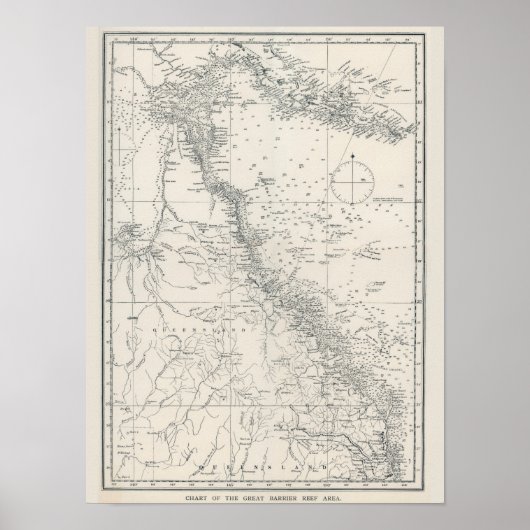 バリアリーフ素晴らしエリア地図の地図 ポスター (正面)