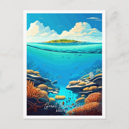 バリアリーフ素晴らしオーストラリア旅行イラストレーション ポストカード (正面)