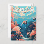 バリアリーフ素晴らしオーストラリア旅行芸術ヴィンテージ ポストカード (正面/裏面)