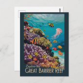 バリアリーフ素晴らしクイーンズランドトラベルアートヴィンテージ ポストカード (正面/裏面)