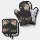 バリアント様式の薔薇とスクロール文様 鍋つかみ&鍋敷きセット (正面/裏面)