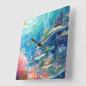 バリア素晴らしーリーフウォーターのカラー スクエア壁時計 (傾斜)