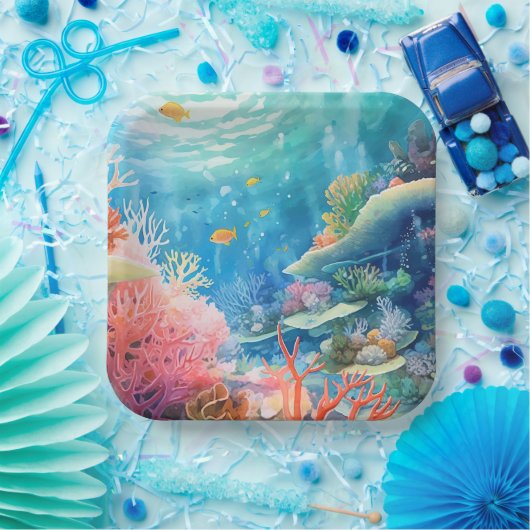 バリア素晴らしーリーフウォーターのカラー ペーパープレート (パーティー)