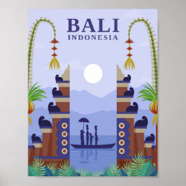 バリインドネシアアートトラベルイラストレーション ポスター