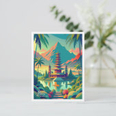 バリインドネシアアートヴィンテージトラベルイラストレーション ポストカード (スタンド正面)