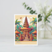 バリインドネシアアートヴィンテージトラベルイラストレーション ポストカード (スタンド正面)