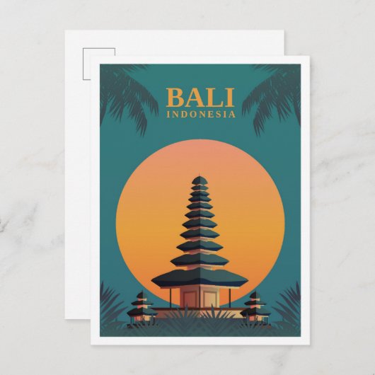 バリインドネシアアートヴィンテージトラベルイラストレーション ポストカード (正面/裏面)