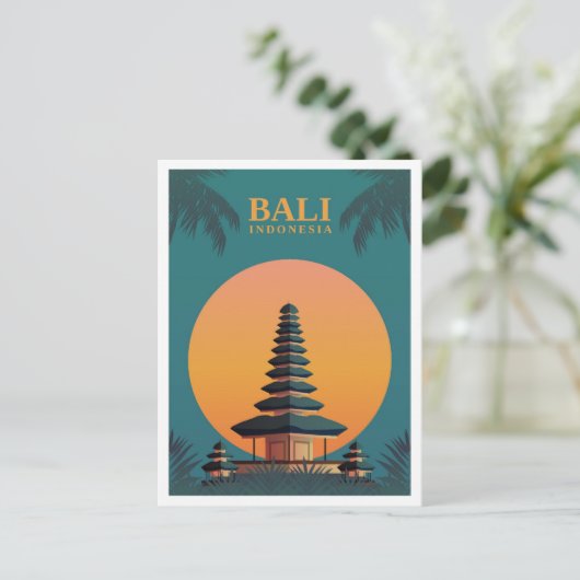 バリインドネシアアートヴィンテージトラベルイラストレーション ポストカード (スタンド正面)