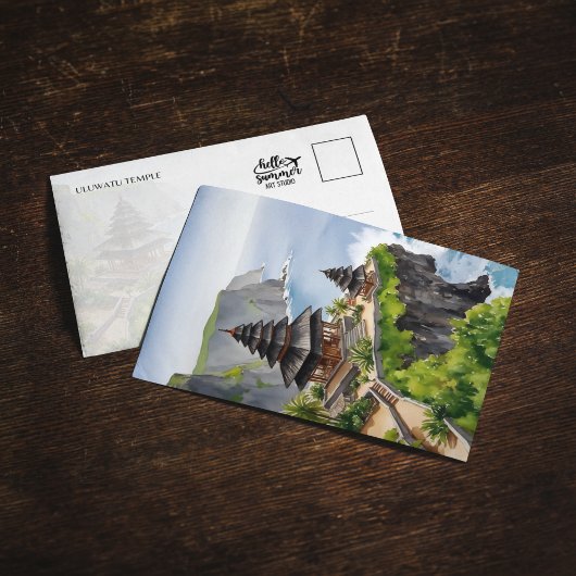 バリインドネシアウルワトゥテンプルウォーターカラーポストカード 招待状