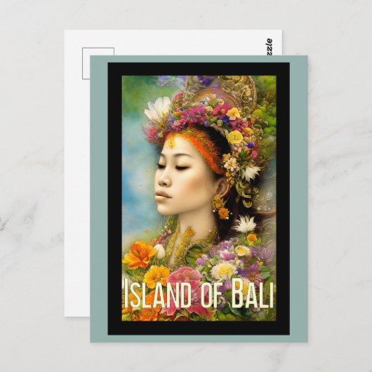 バリインドネシアウーマンフローラ旅行 ポストカード (正面/裏面)