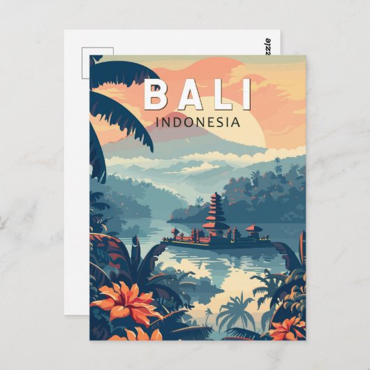 バリインドネシアトラベルアートヴィンテージ ポストカード (正面/裏面)