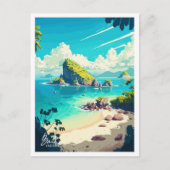 バリインドネシアトラベルヴィンテージイラストレーション ポストカード (正面)