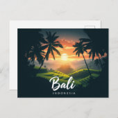 バリインドネシアパームツリーズライスフィールドサンセット ポストカード (正面/裏面)