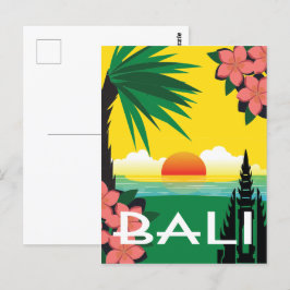 バリインドネシアヴィンテージ旅行スタイルイラストレーション ポストカード