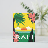 バリインドネシアヴィンテージ旅行スタイルイラストレーション ポストカード (スタンド正面)