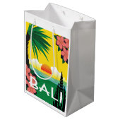 バリインドネシアヴィンテージ旅行スタイルイラストレーション ミディアムペーパーバッグ (裏面アングル)