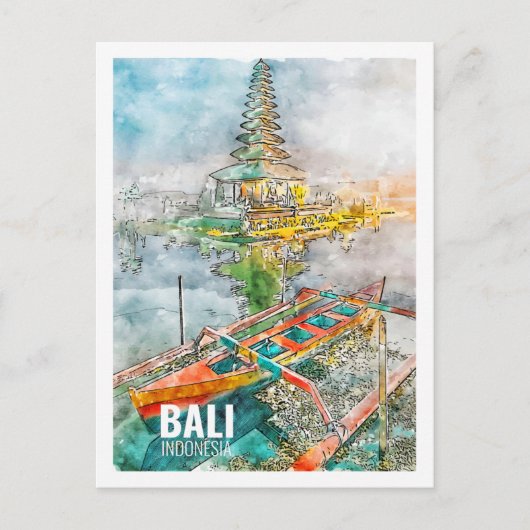 バリインドネシア有名な旅行水の色のスケッチ ポストカード (正面)