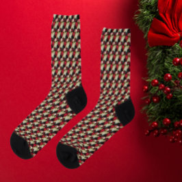 バリゲテッドポインセティアパターンホリデイ ソックス
