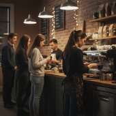 バリスタの民俗コーヒー — コーヒーブラウンにキャラメル エプロン