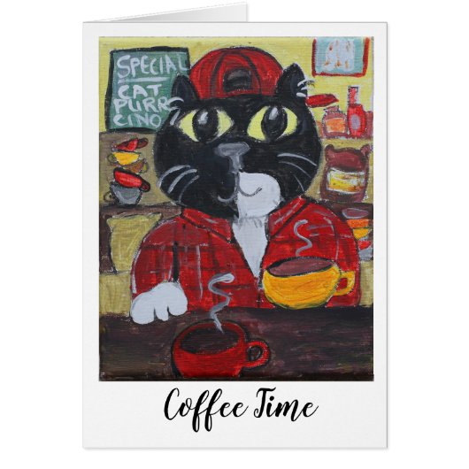 バリスタキャットコーヒーハウス絵画ズおもしろいフォークアート (正面)