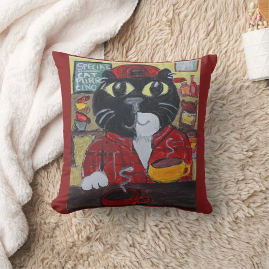 バリスタキャットフォーク絵画アートズコーヒーハウスおもしろい クッション (ブランケット)