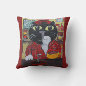 バリスタキャットフォーク絵画アートズコーヒーハウスおもしろい クッション (裏面)