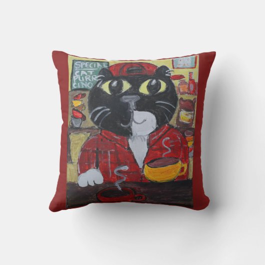 バリスタキャットフォーク絵画アートズコーヒーハウスおもしろい クッション (裏面)
