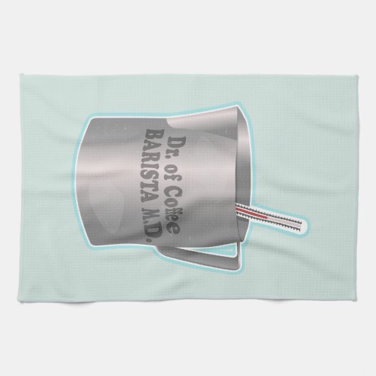 バリスタコーヒーメイキングおもしろい医師 キッチンタオル (横)