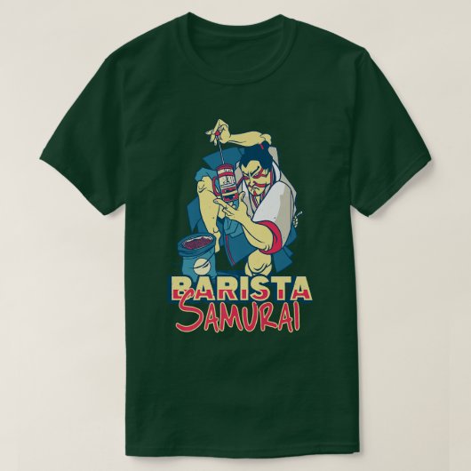バリスタサムライフランスのプレスのモチーフコーヒーラバーアン Tシャツ (デザイン正面)