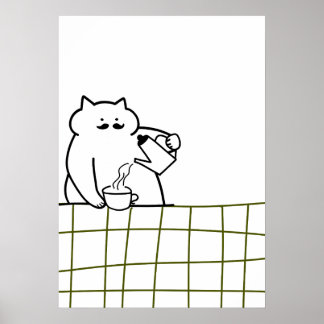 バリスタ猫 — コーヒーを注ぐ猫のイラスト ポスター