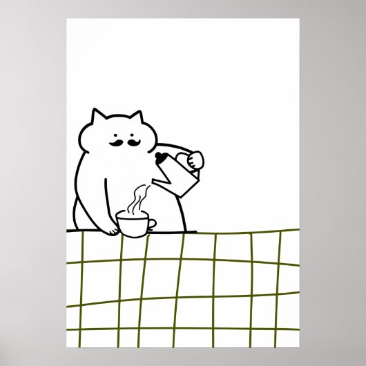 バリスタ猫 — コーヒーを注ぐ猫のイラスト ポスター (正面)
