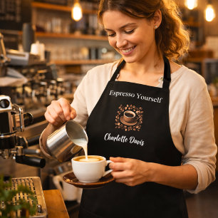 バリスタ白黒カップコーヒー豆の名前引用文 エプロン