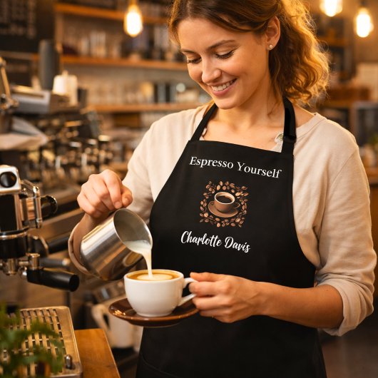 バリスタ白黒カップコーヒー豆の名前引用文 エプロン