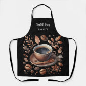 バリスタ白黒カップコーヒー豆名スクリプト エプロン (正面)