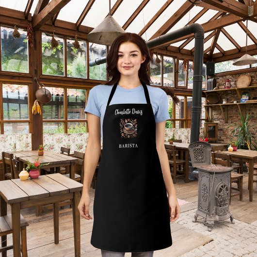 バリスタ白黒カップコーヒー豆名スクリプト エプロン