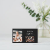 バリスタ黒写真QRコードコーヒーカップ 名刺 (スタンド正面)