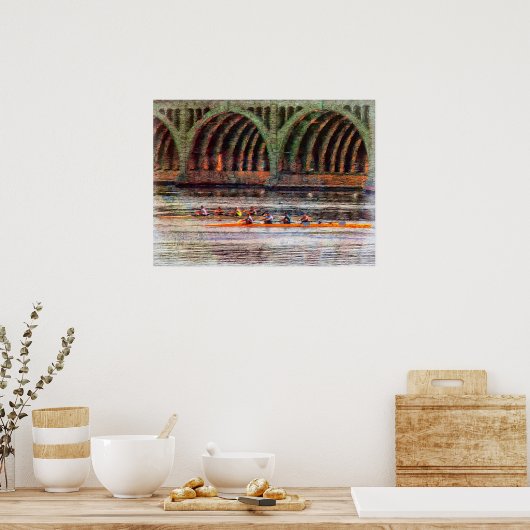 バリトモア、ハノーバーの街橋の下をボートで漕ぎ ポスター (キッチン)