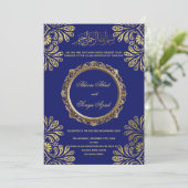 バリマニカ式結婚式招待状金ゴールドブルー 招待状 (スタンド正面)