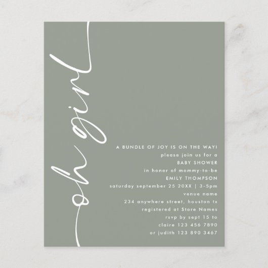 バリュースクリプトOhガールセージ赤ちゃんシャワー チラシ (正面)