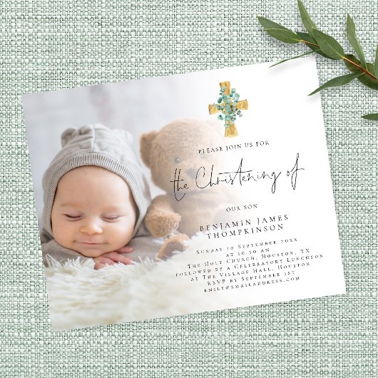 バリューフォトユーカリプタスクロス《キリスト教》洗礼式や命名式招待状 チラシ