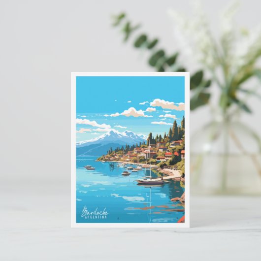 バリローチェアルゼンチンヴィンテージ旅行イラストレーション ポストカード (スタンド正面)