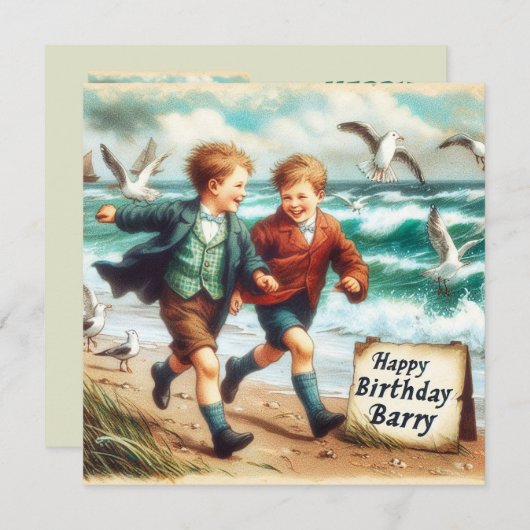 バリー ~ 誕生日カード ~ ビーチでの楽しい時間 ~ (正面/裏面)