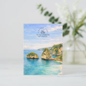 バリ島のダイヤモンドビーチの水彩画 ターコイズブルーの海 シーズンポストカード (スタンド正面)