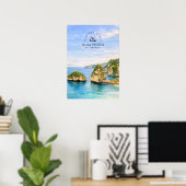 バリ島のダイヤモンドビーチの水彩画 ターコイズブルーの海 ポスター (ホームオフィス)
